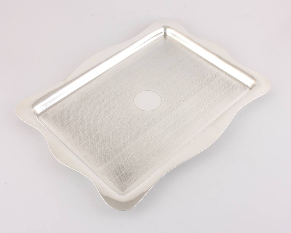 Art Deco Solid Silver Engine Turned Drinks Tray.