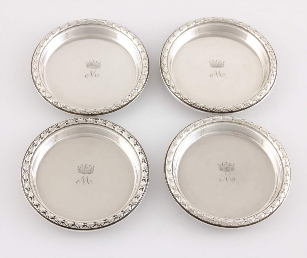 Set of Four Royal Crown M Monogram 1952 Silver Pin Dishes. 