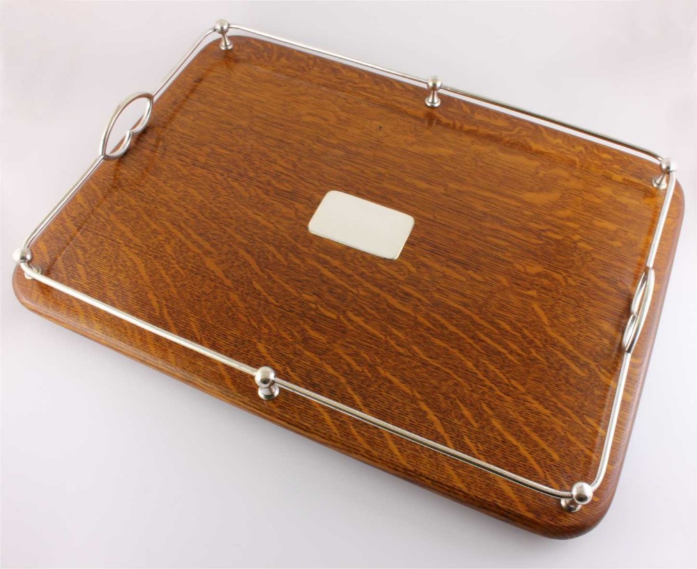 Silver Plate & English Oak Gallery Tray.