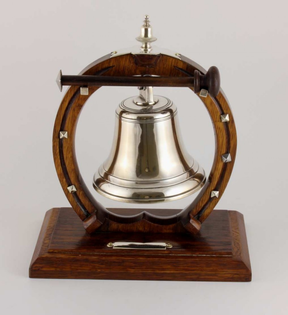 Victorian English Oak Horseshoe & Silver Plated Bell Dinner Table Gong.