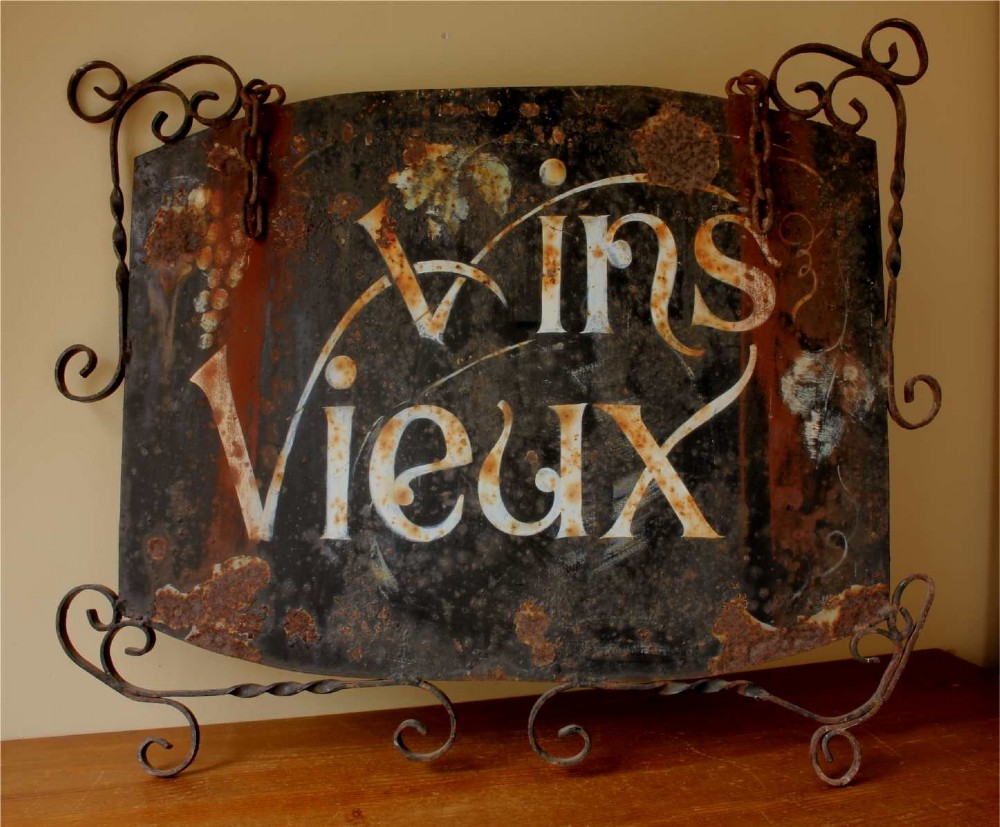 French Double Sided Vins Vieux Old Wine Vineyard Sign. 