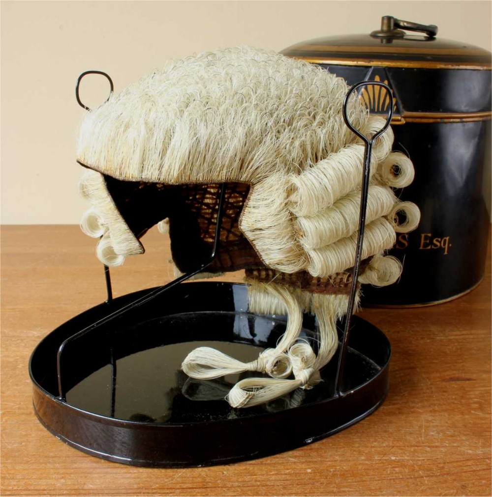 Ravenscroft Law English Barrister's Wig & Large Tole Tin. 