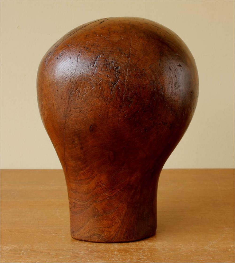 French Wood Milliner's Head Wig Display Stand