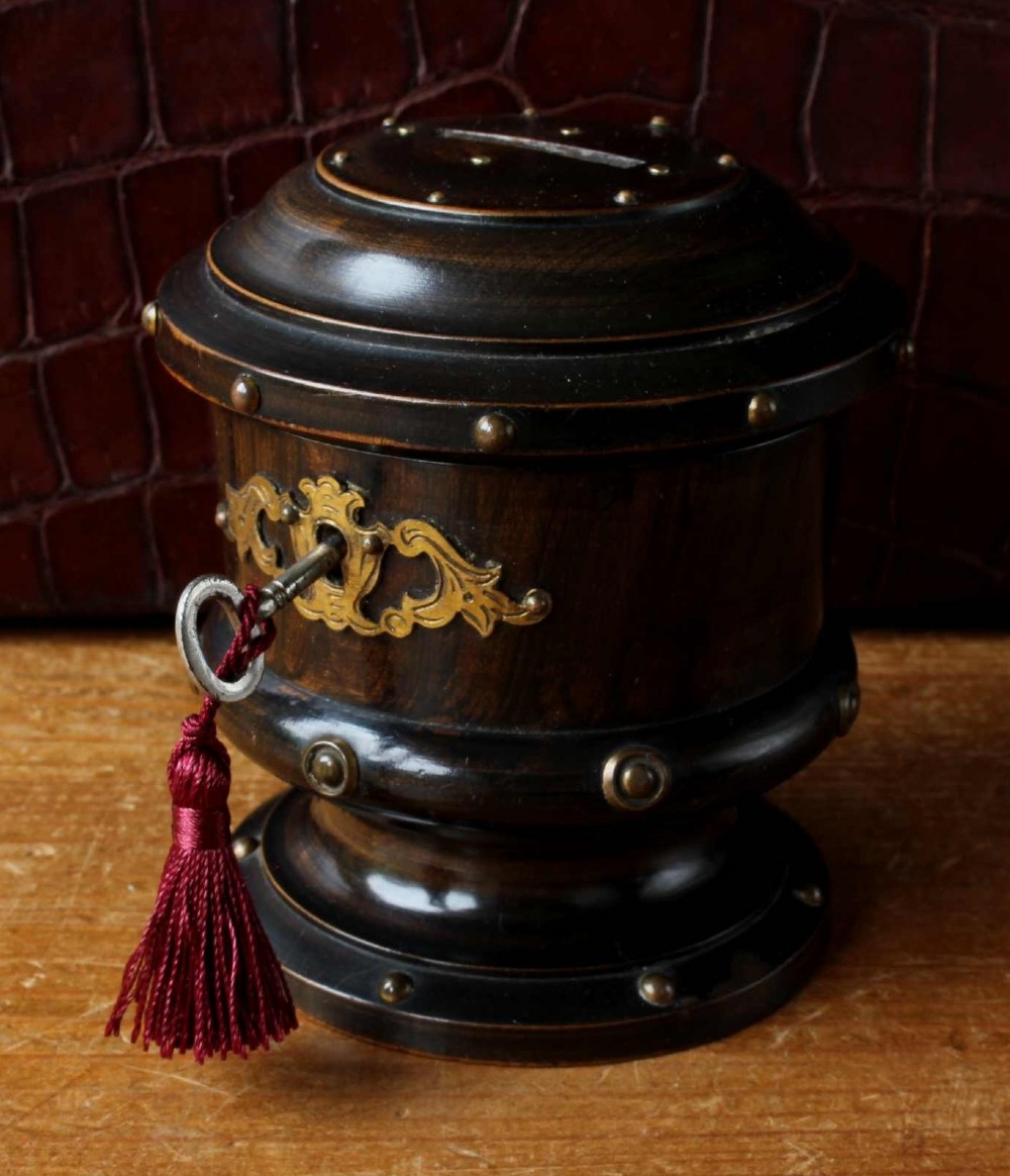 Victorian Studded Wood & Brass Money Box. 