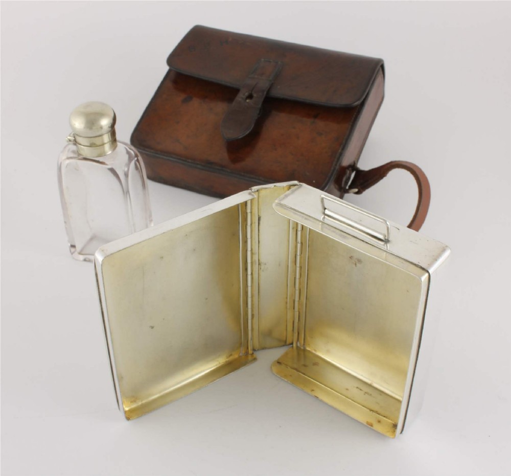 Finnigans Leather Cased Sandwich Tin & Flask.