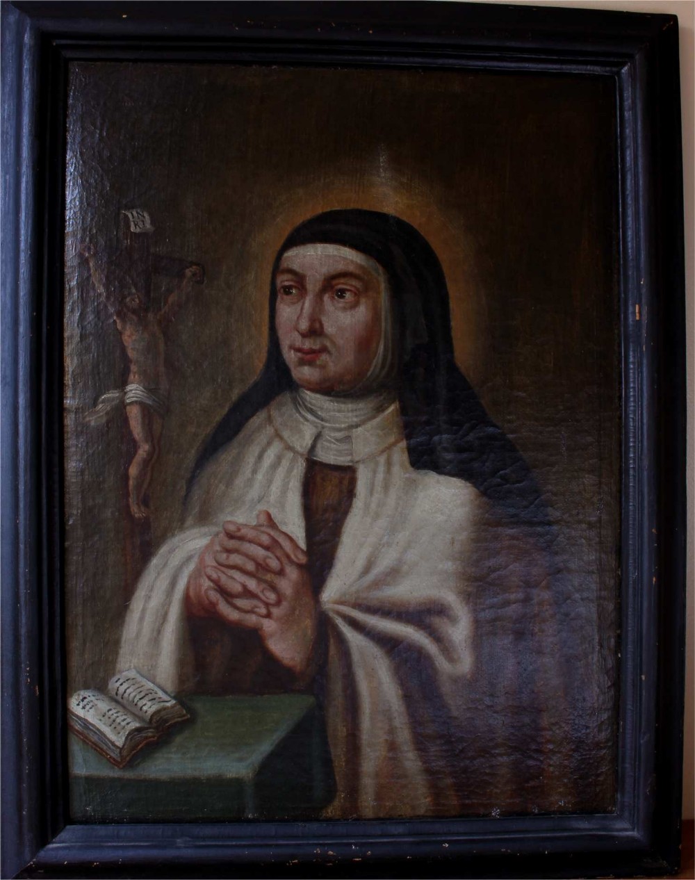 Antique Religious Art Of St Teresa Nun & Christ Oil Painting.
