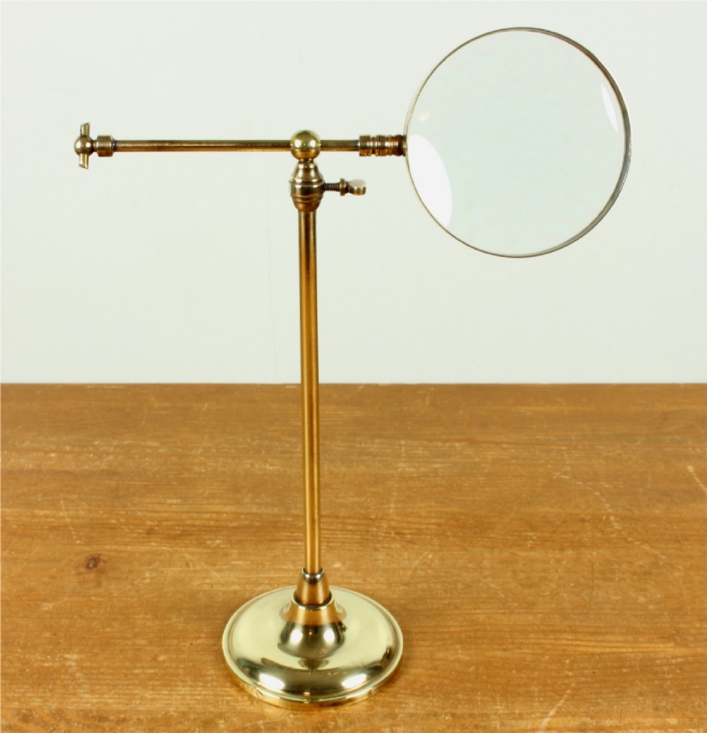 Antique French Brass Adjustable Table Top Magnifying Lens By VN Siegel.