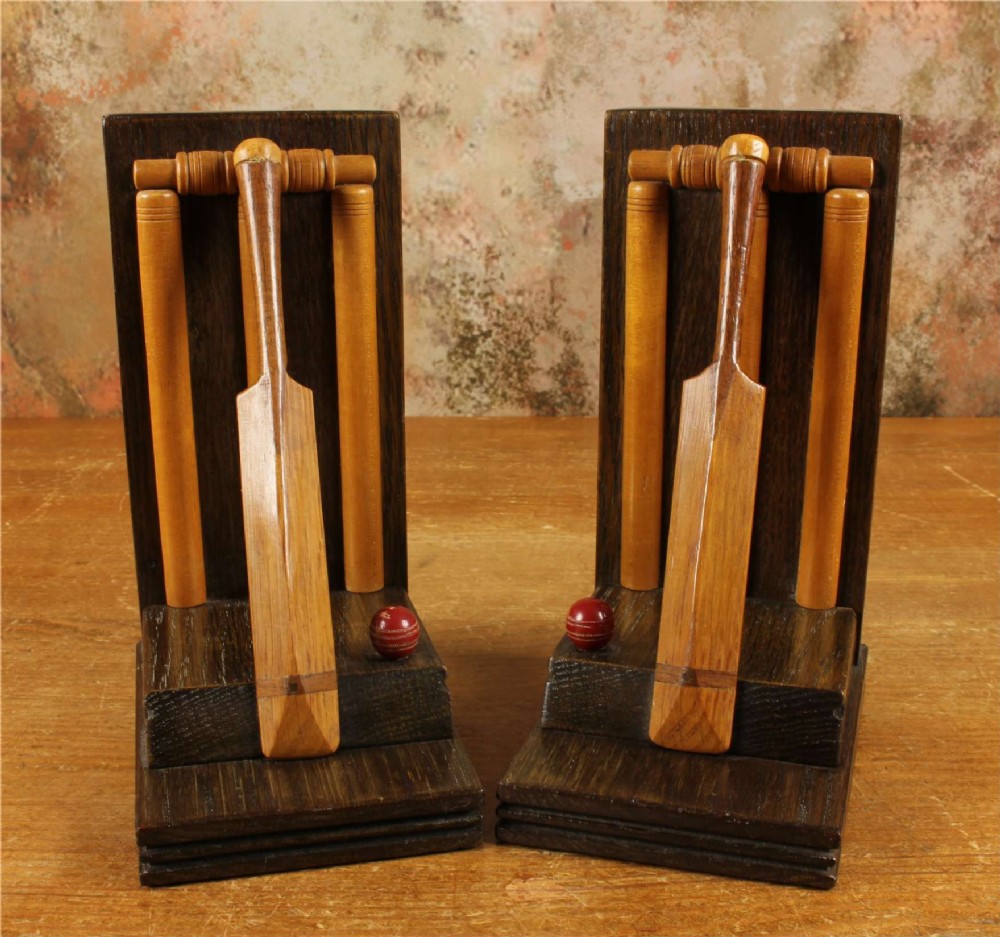 Antique Wooden Pair of Bat & Ball Cricket Bookends. Thornton Smith Co.