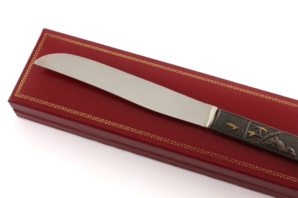 Japanese Bronze Kozuka Tiger Silver Letter Opener. Antique Meiji c1880. View X