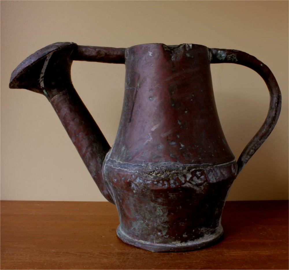French Large Rose Copper Arrosoir. Garden Watering Can. c1800.