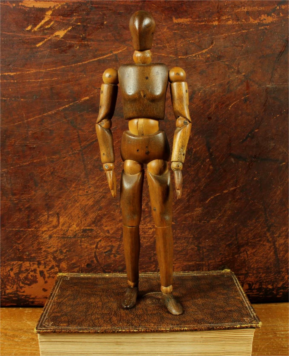 Antique Italian Artist Lay Figure. Small Wood Articulated Mannequin Doll. View II