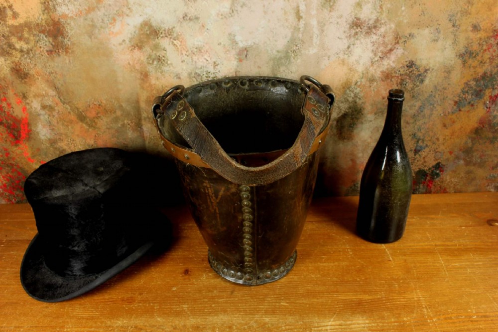 Antique Leather Fire Bucket. Hepburn and Gale Studded Paper Basket. View II