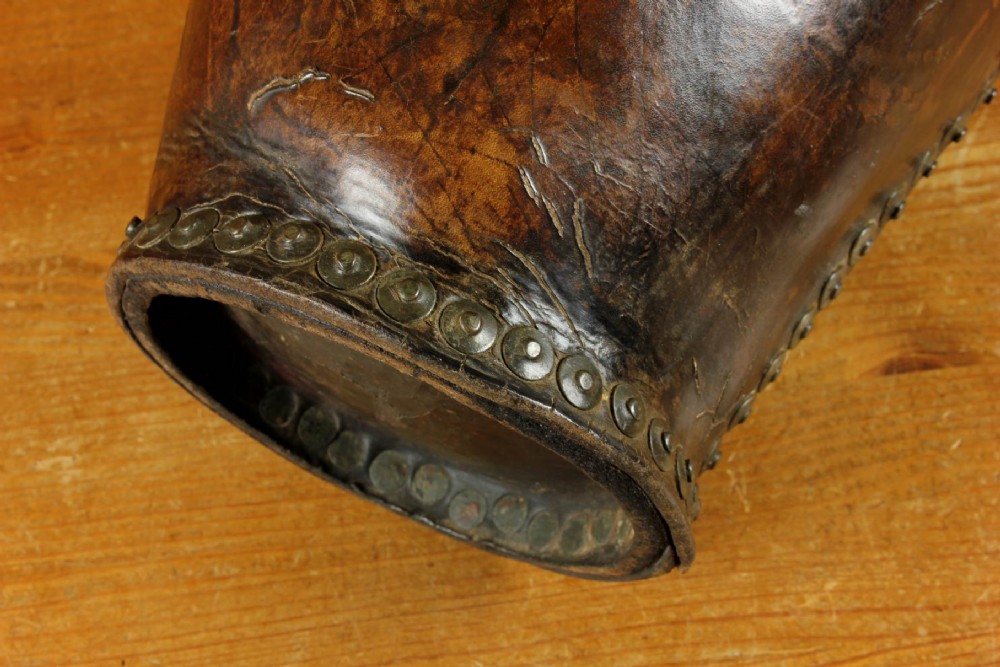 Antique Leather Fire Bucket. Hepburn and Gale Studded Paper Basket. View IV