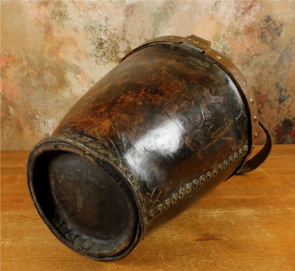 Antique Leather Fire Bucket. Hepburn and Gale Studded Paper Basket. View VII