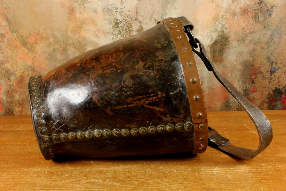 Antique Leather Fire Bucket. Hepburn and Gale Studded Paper Basket. View VIII