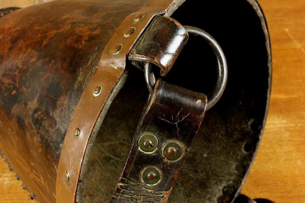 Antique Leather Fire Bucket. Hepburn and Gale Studded Paper Basket. View IX