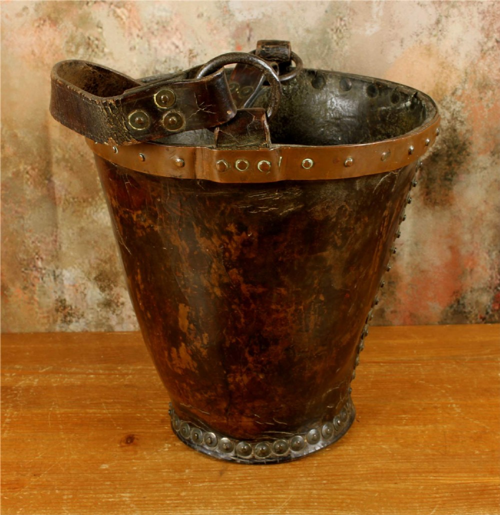 Antique Leather Fire Bucket. Hepburn and Gale Studded Paper Basket. View XI