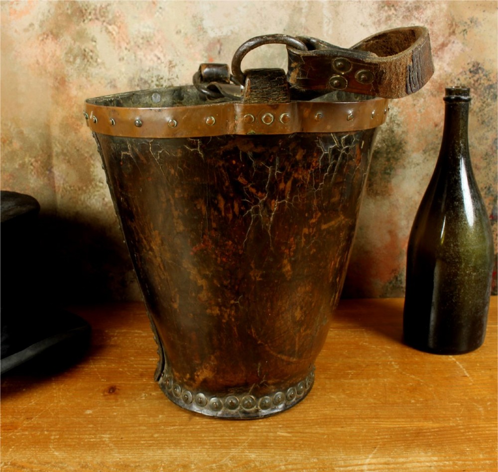 Antique Leather Fire Bucket. Hepburn and Gale Studded Paper Basket. View XII