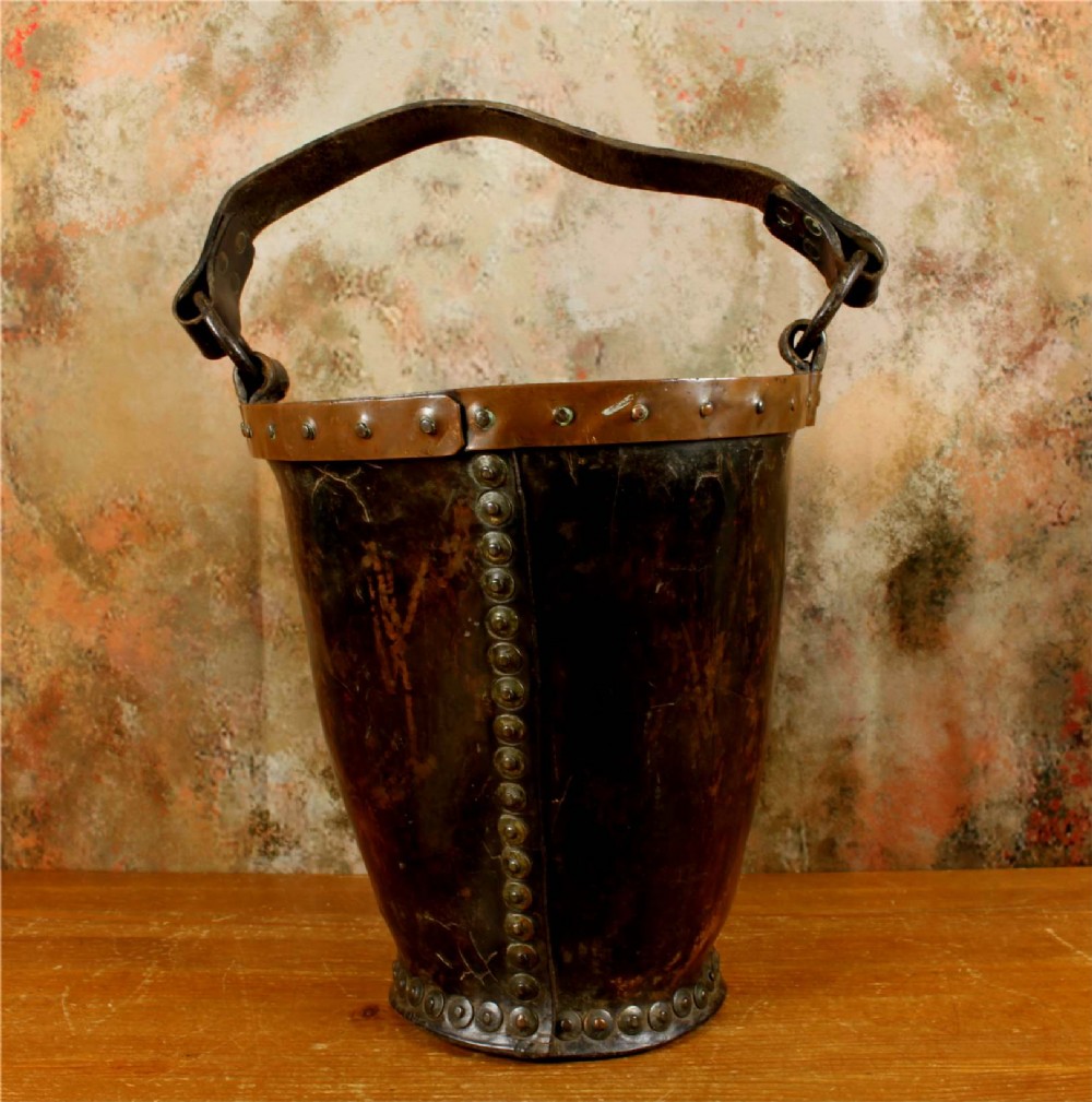 Antique Leather Fire Bucket. Hepburn and Gale Studded Paper Basket. View XIV