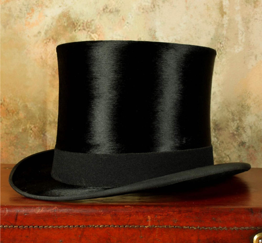 Antique Black Top Hat. Lincoln Bennett. UK 6 7/8. Ascot Plush Silk Topper.