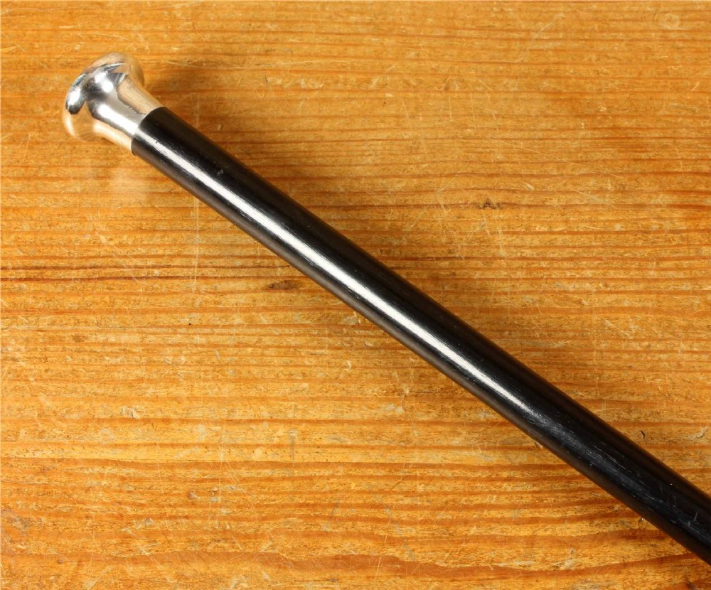 Antique Silver & Ebonised Wood Walking Stick Cane. Kendall & Sons 1928.