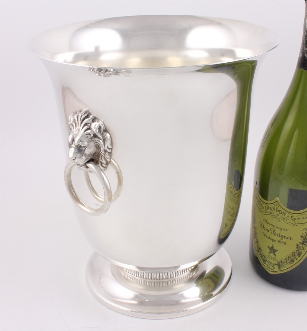 Vintage French Silver Plate Lion Handle Wine Cooler. Champagne Bucket.