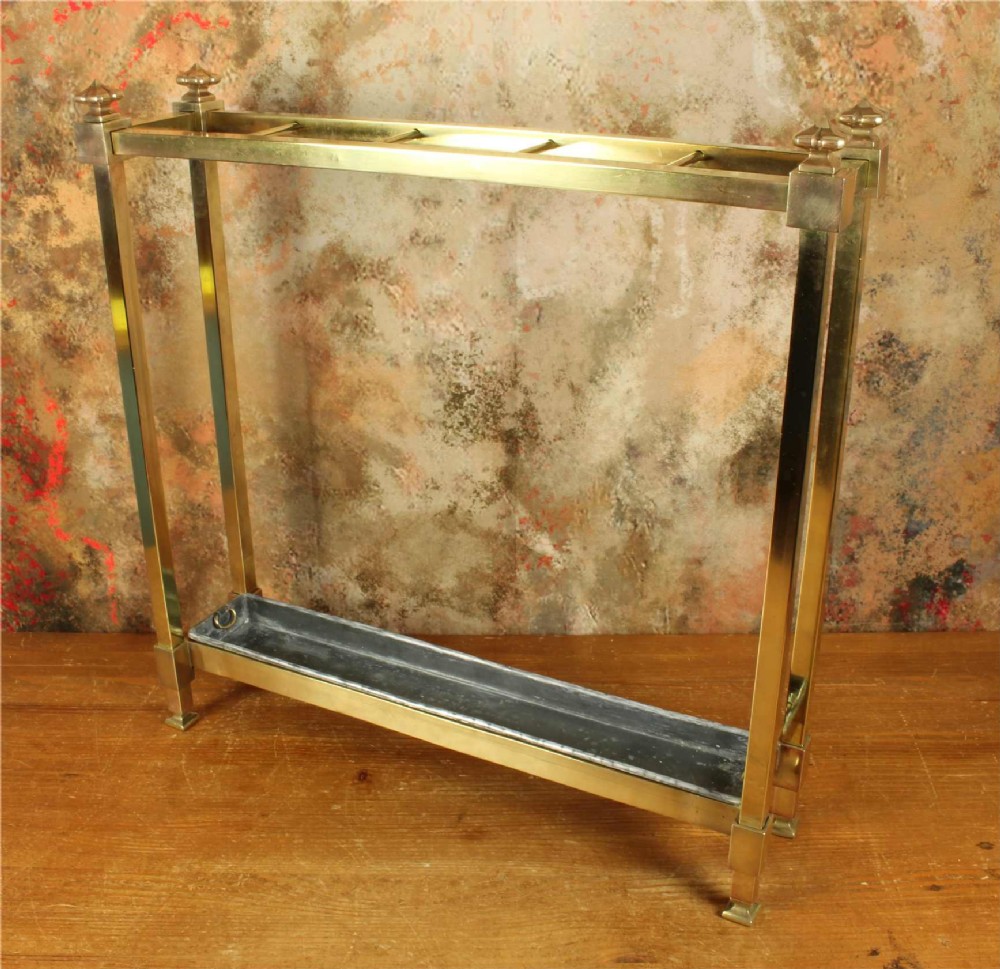 Antique Small Brass Stick Stand. Narrow Walking Cane Umbrella Hall Stand.