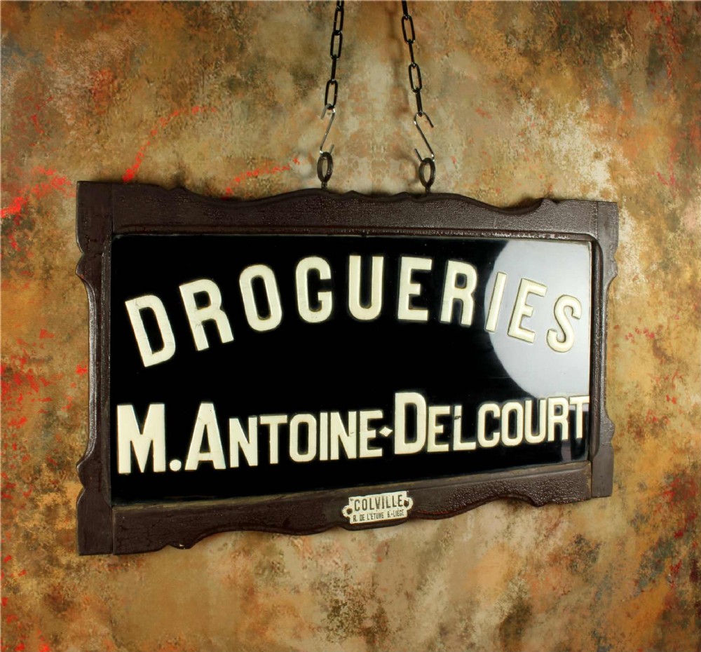 Antique Drogueries Glass & Porcelain Shop Sign. Double Sided Drug Store.