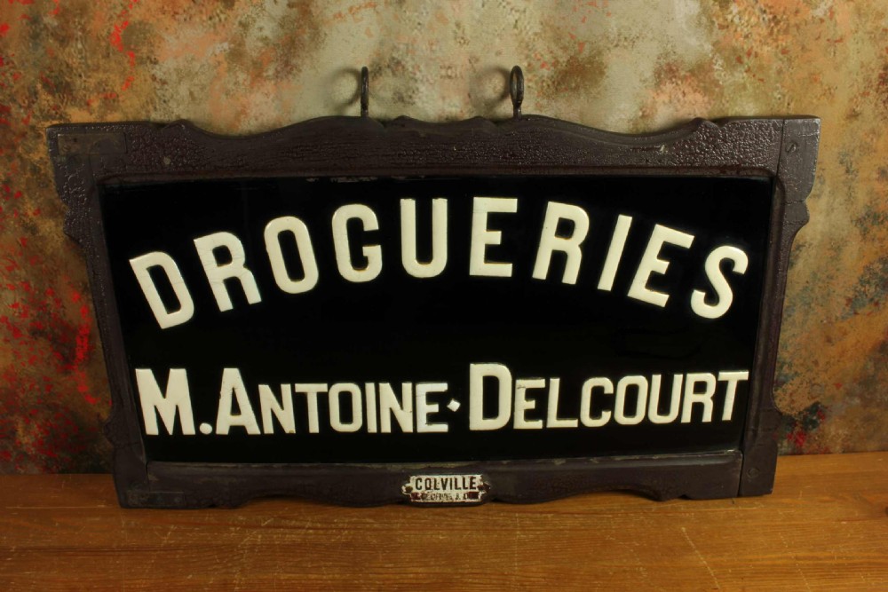 Antique Drogueries Glass & Porcelain Shop Sign. Double Sided Drug Store. View XI