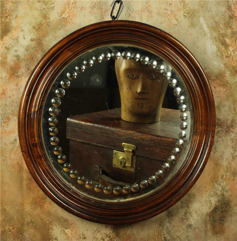 Antique Sorcerer's Wall Mirror. Large Victorian Convex Witching Mirror.
