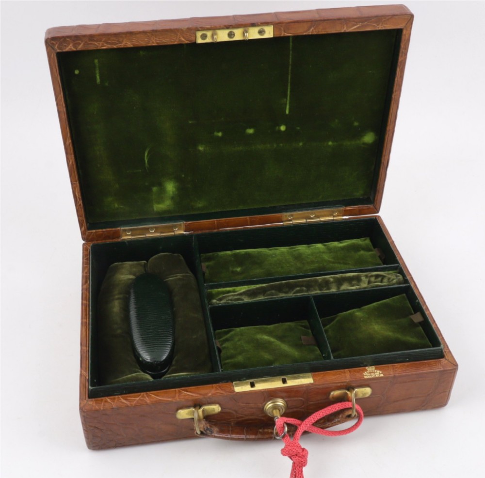 Antique Croc Leather Jewellery Box. J C Vickery Watch Cufflink Case. c1910.