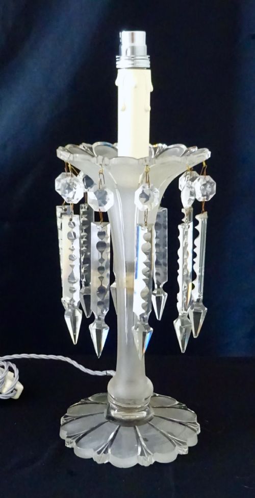 1920'S Glass Lamp with Crystal Lustres