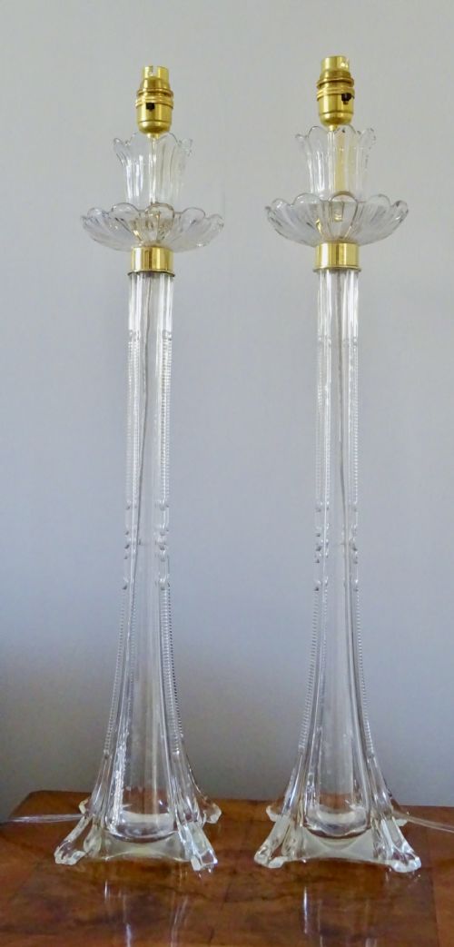 Pair Tall Glass Victorian  Lamps
