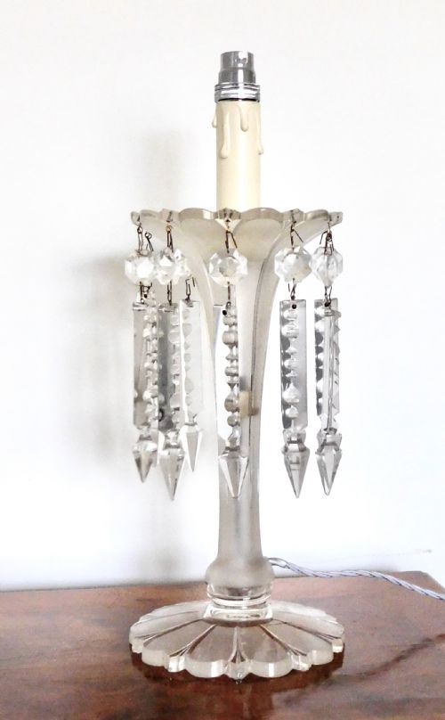 fig 1. 1920'S GLASS LAMP WITH CRYSTAL LUSTRES