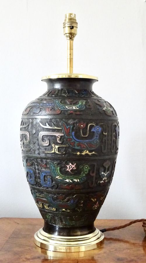 Circa 1880  a Large Cloisonne Table Lamp