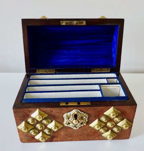 fig 1. A WALNUT AND BRASS STATIONERY BOX AND BLOTTER