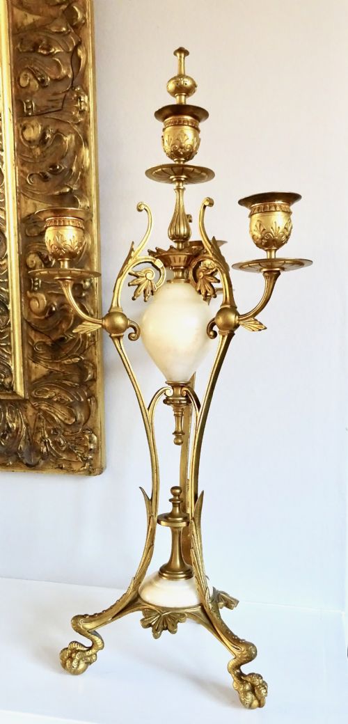 fig 1. PAIR VICTORIAN ORMOLU AND MARBLE CANDELABRA