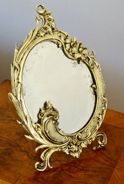 Small Ornate Victorian Brass Dressing Table Mirror