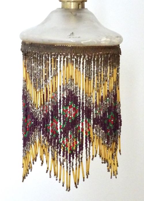 An Original Beaded Lampshade with Original Opaque Glass Top
