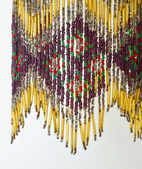 fig 1. AN ORIGINAL BEADED LAMPSHADE WITH ORIGINAL OPAQUE GLASS TOP