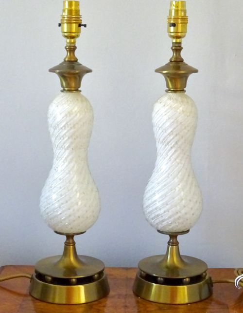 Pair of  Glass and Brass Lamps