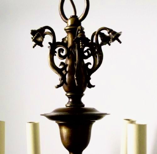 fig 1. C1880 A BRONZE SIX ARM CHANDELIER