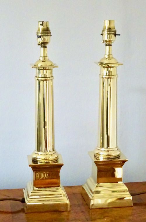 Pair Brass Column Lamps