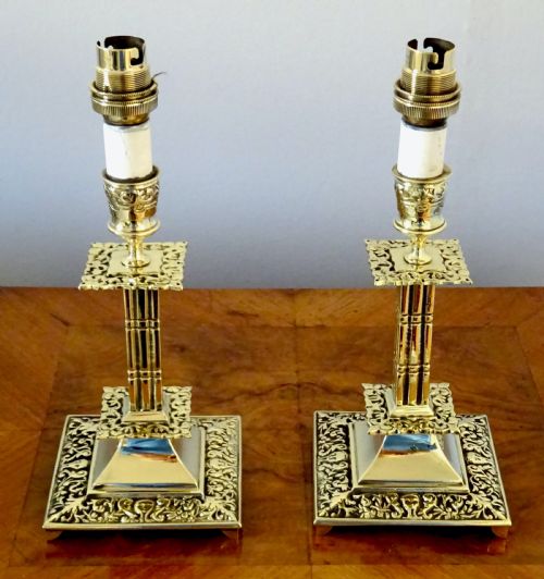 fig 1. PAIR SMALL BRASS TABLE LAMPS