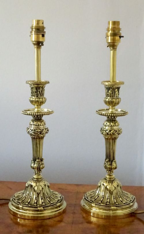 Pair Tall Heavy Brass Lamps