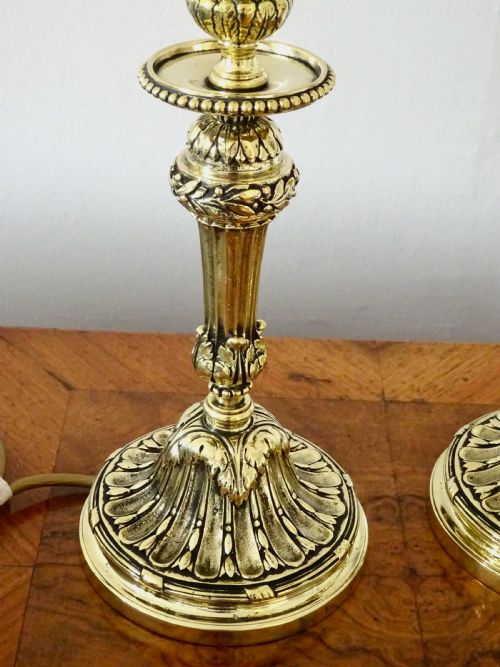 fig 1. PAIR TALL HEAVY BRASS LAMPS
