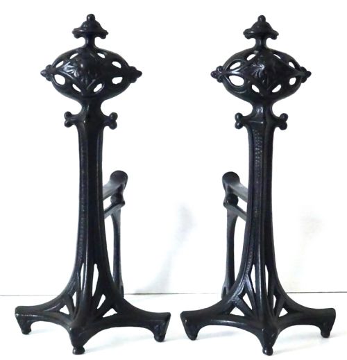 Pair Arts and Crafts Cast Iron Fire Dogs