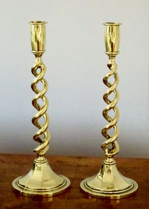 A Pair of Fine Quality Open Twist Brass Candlesticks