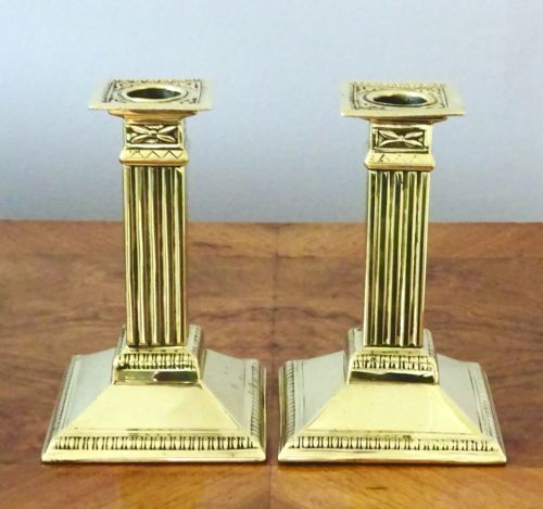 A Pair of  Brass Column Candlesticks