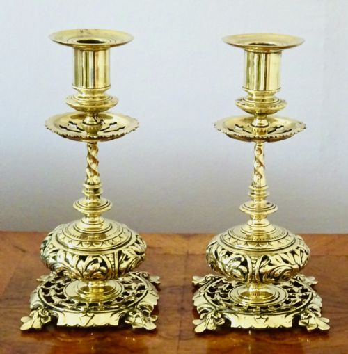 Pair Decorative Victorian Brass Candlesticks